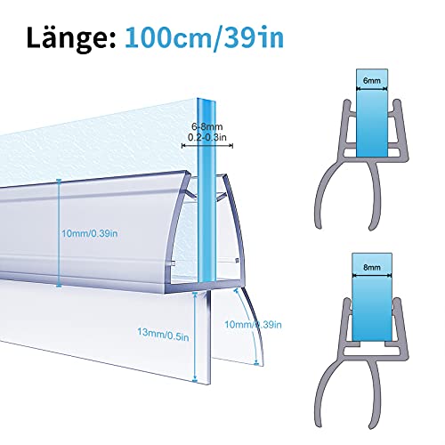 4 x 100 cm Duschdichtungen für 6 – 8 mm Glasdicke - 4