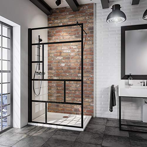 Schulte D369106 68 1660 Duschwand Alexa Style 2.0 Walk In Black Style, 90 x 200 cm, 6 mm Sicherheitsglas Dekor Atelier 1 fixil beschichtet, schwarz matt, Montage auf Duschwanne oder Fliese - 2