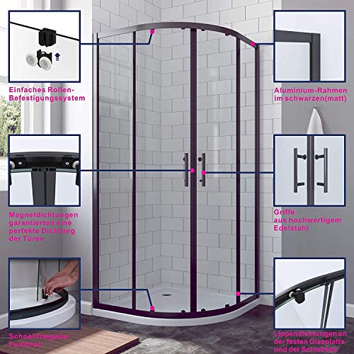 AQUABATOS® 80x80 x 195cm Duschkabine Matt Schwarz eckeinstieg Viertelkreis Rund Dusche Schiebetür Duschabtrennung Runddusche Duschtrennwand aus 6mm ESG Nano Glas - 4