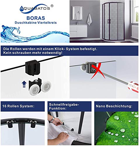 AQUABATOS® 80x80 x 195cm Duschkabine Matt Schwarz eckeinstieg Viertelkreis Rund Dusche Schiebetür Duschabtrennung Runddusche Duschtrennwand aus 6mm ESG Nano Glas - 5