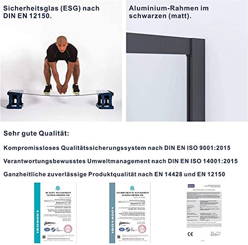 AQUABATOS® 80x80 x 195cm Duschkabine Matt Schwarz eckeinstieg Viertelkreis Rund Dusche Schiebetür Duschabtrennung Runddusche Duschtrennwand aus 6mm ESG Nano Glas - 7