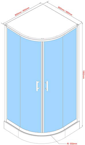 OIMEX Viertelkreis Rund Duschkabine Eckeinstieg Duschabtrennung Schiebetüren aus Echt-Glas ESG mit Tasse und Gestell 80x80 195cm Transparent Sichtschutz, Größe: 80 x 80 x 195cm, Farbe: Mit Streifen - 4