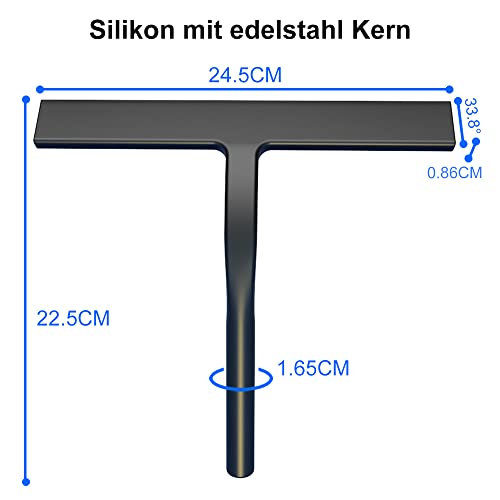 Schwarzer Silikon Duschabzieher mit Edelstahlkern und Halter - 4