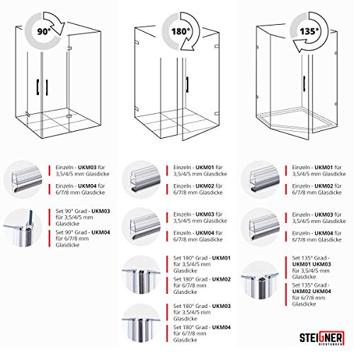 STEIGNER Magnetduschdichtung SET, 201cm, Glasstärke 3,5/4/ 5mm, Ersatzdichtung für 180 Grad Duschtür, UKM01, 2 Stück - 6