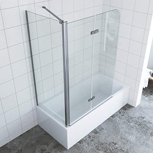 AQUABATOS® Eck Duschtrennwand Duschwand für Badewanne faltbar Badewannenaufsatz 100 x 140 cm mit Seitenwand 75 x 140 cm aus 5mm ESG Sicherheitsglas mit Nano Beschichtung - 2