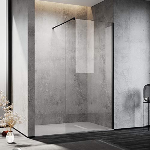 SONNI Duschwand 80x200 cm mit Stabilisator Walk in dusche Black style aus 10 mm Nano Glas,Duschabtrennung auf Duschtassen oder Boden montierbar - 3