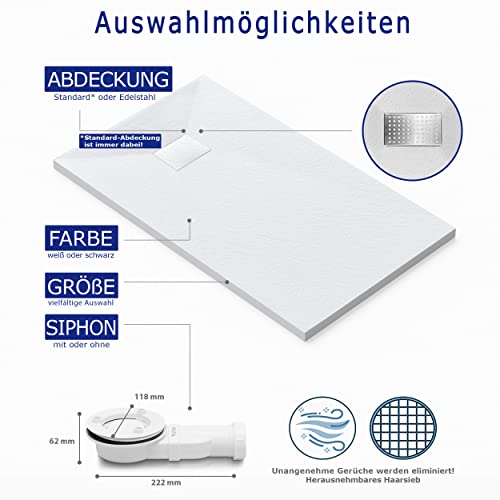 VILSTEIN Design Duschwanne | 80x80 cm | Weiß | Steinoptik | Flach | inkl. SMC Abdeckung | Antirutsch Duschtasse - 2