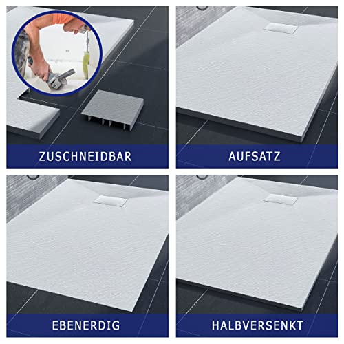 VILSTEIN Design Duschwanne | 80x80 cm | Weiß | Steinoptik | Flach | inkl. SMC Abdeckung | Antirutsch Duschtasse - 4