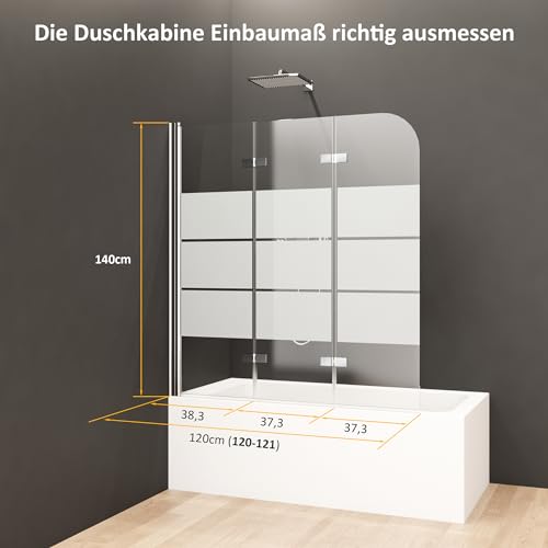 Gestreift Duschwand für Badewanne 120x140cm 3-teilig faltbar Duschtrennwand Glas Duschabtrennung mit einem eleganten Streifenmuster verziert, badewannenaufsatz 6mm ESG Sicherheitsglas - 6
