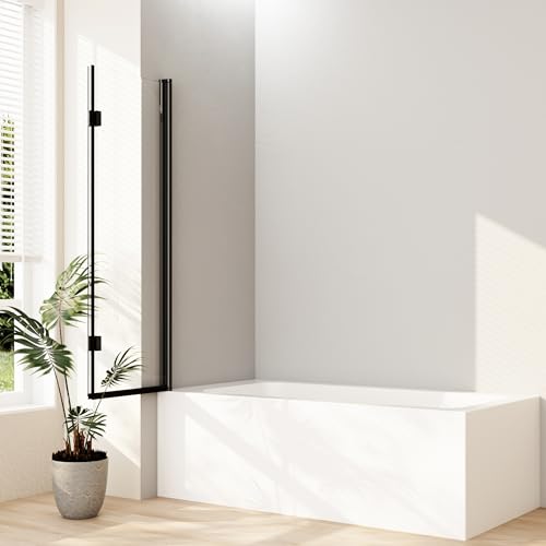 Boromal Duschwand für badewanne 100x140cm 2-teilig Schwarz Faltbar Badewannenaufsatz Duschtrennwand Duschabtrennung mit 6mm Nano Easy Clean Glas - 2