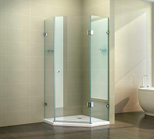 Fünfeckdusche Eckdusche Duschkabine Duschabtrennung Eckdusche Fünfeck Glas, Größe:80 x 80 x 190 cm, Dusche_Amazon:Einstieg DIN links | Gestreift | ohne Duschtasse & Ablauf - 2