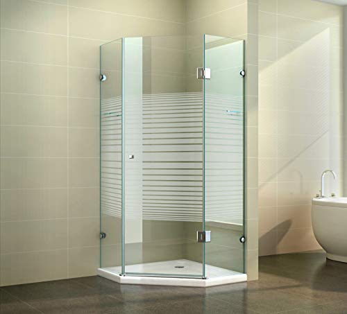 Fünfeckdusche Eckdusche Duschkabine Duschabtrennung Eckdusche Fünfeck Glas, Größe:80 x 80 x 190 cm, Dusche_Amazon:Einstieg DIN links | Gestreift | ohne Duschtasse & Ablauf - 4