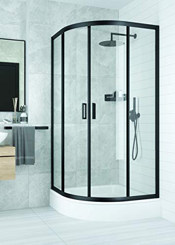 Viertelkreis Duschkabine in schwarzem Design mit Eckeinstieg und Schiebetüren
