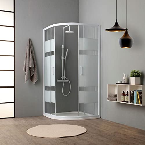 Gebogene Duschkabine 90x90 cm 4 mm siebgedrucktes weißes Glas | Venere - 2