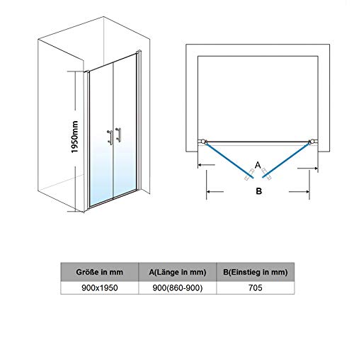 Rahmenlose Duschtür Pendeltür aus Klarglas mit Magnetverschluss - 7